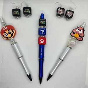 Super Mario Themed Pens and Earrings Set